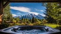 Luxury hot tub outdoor wiht mountain