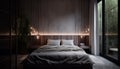 Luxury hotel bedroom with modern elegance illuminated generated by AI