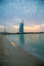 Luxury hotel Burj Al Arab at sunset, Dubai, United Arab Emirates Royalty Free Stock Photo