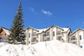 Luxury hotel,house,mansion in snow winter forest mountains,nature.Home residence,ski alpine resort Royalty Free Stock Photo