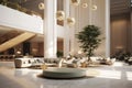 Luxury hotel lobby interior. 3d rendering and mock up, 3d render of luxury hotel reception lobby, AI Generated Royalty Free Stock Photo