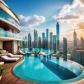 luxury hotel penthouse suite with amazing city Poolside fun for relaxing