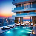 luxury hotel penthouse suite with amazing city Poolside fun for relaxing
