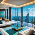 luxury hotel penthouse suite with amazing city Poolside fun for relaxing