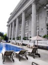 Luxury hotel pool, loungers