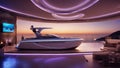 luxury hotel room Motor boat yachts best Italian yacht model on display in room and a plasma tv