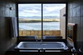 Luxury hotel suite bathroom palace View of Botrivier Lagoon over