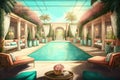 luxury hotel swimming pool with cabanas, lounge chairs and cocktails Royalty Free Stock Photo