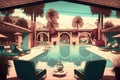 luxury hotel swimming pool with cabanas, lounge chairs and cocktails Royalty Free Stock Photo