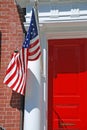 Luxury House Detail Red Door and American Flag