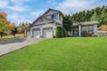 Luxury house exterior with three garage spaces