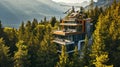 Luxury house in forest. Private helicopter on the roof of house. Ai Generative