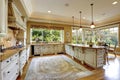 Luxury house interior. Antique kitchen cabinets