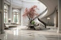 Luxury house interior with spiral staircase, hallway in modern villa Royalty Free Stock Photo