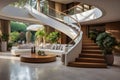 Luxury house interior with spiral staircase, hallway in modern villa Royalty Free Stock Photo