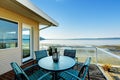Luxury house with romantic patio area on walkout deck overlooking Puget Sound, Burien, WA Royalty Free Stock Photo