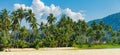 Luxury house on sandy beach with palms trees Royalty Free Stock Photo