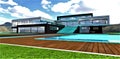 Luxury house with swimming pool in the mountains. Exclusive project of the famouse designers. Amazing cloudy sky on the background