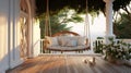 luxury house veranda with hanging swing. Generative AI Royalty Free Stock Photo