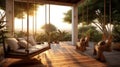 luxury house veranda with hanging swing. Generative AI Royalty Free Stock Photo