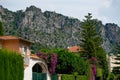 Luxury houses in the fantastic mountain view at sunny day in Beaulieu-sur-Mer, France. Summer day background