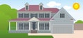 Luxury houses with nice landscape. Country cottage. Vector detailed illustration. Real estate or modern housing.