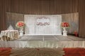 Luxury indoors wedding stage decorate with champagne tower.