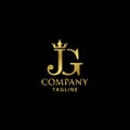 Creative and modern luxury INITIAL JG with crown Logo design template Royalty Free Stock Photo
