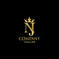 Creative and modern luxury INITIAL NJ with crown Logo template Royalty Free Stock Photo