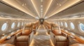 Luxury interior of business first class airplane or private jet with leather seats.Macro.AI Generative Royalty Free Stock Photo