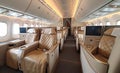 Luxury interior of business first class airplane or private jet with leather seats.Macro.AI Generative Royalty Free Stock Photo