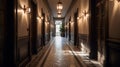 Luxury interior of a classic apartment building with a long corridor. Colonial, country style Royalty Free Stock Photo