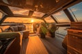 Luxury interior of a cruise ship with a view of the sea