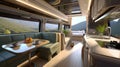 Luxury interior design of modern motorhome. Generative AI. Royalty Free Stock Photo