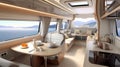 Luxury interior design of modern motorhome. Generative AI. Royalty Free Stock Photo