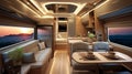 Luxury interior design of modern motorhome. Generative AI. Royalty Free Stock Photo