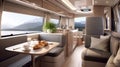 Luxury interior design of modern motorhome. Generative AI. Royalty Free Stock Photo