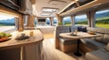 Luxury interior design of modern motorhome. Generative AI.