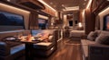 Luxury interior design of modern motorhome. Generative AI. Royalty Free Stock Photo