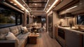 Luxury interior design of modern motorhome. Generative AI. Royalty Free Stock Photo