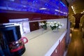 Luxury interior of kitchen in the modern private business jet Royalty Free Stock Photo