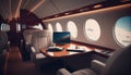 Luxury interior modern business jet. AI generated Royalty Free Stock Photo