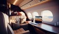 Luxury interior modern business jet. AI generated Royalty Free Stock Photo