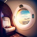 Luxury interior in the modern business jet, generative AI Royalty Free Stock Photo