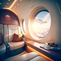 Luxury interior in the modern business jet, generative AI Royalty Free Stock Photo