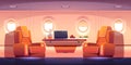 Luxury interior of private jet with armchairs