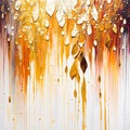 Luxury interior wall art. Abstract autumn rain. Gold and colorful