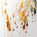 Luxury interior wall art. Abstract autumn rain. Gold and colorful