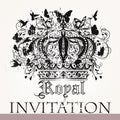 Luxury invitation card with crown butterflies and birds luxury g Royalty Free Stock Photo