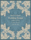 Luxury invitation card Vector. Royal victorian pattern ornament. Rich rococo backgrounds. Blue bell colors Royalty Free Stock Photo